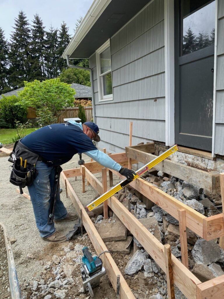 Laying out the stairs foundation before pouring the concrete